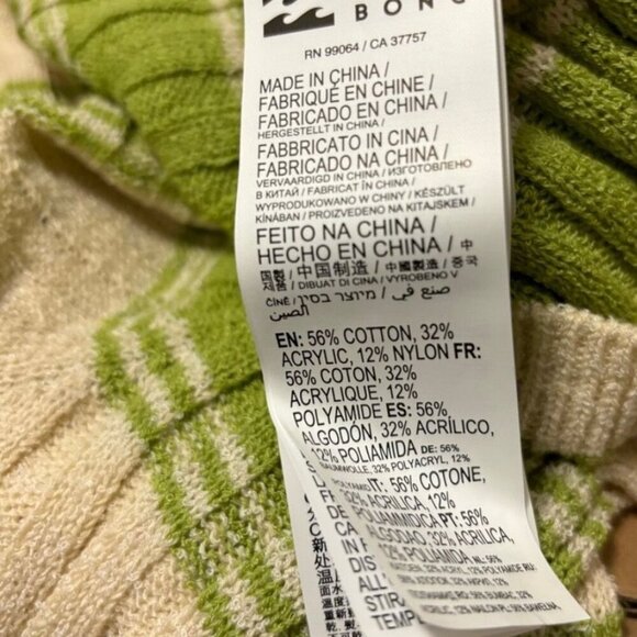 Billabong Womens Clare Ribbed Stripe Knit Sweater Size Large Green And Cream - Picture 7 of 7